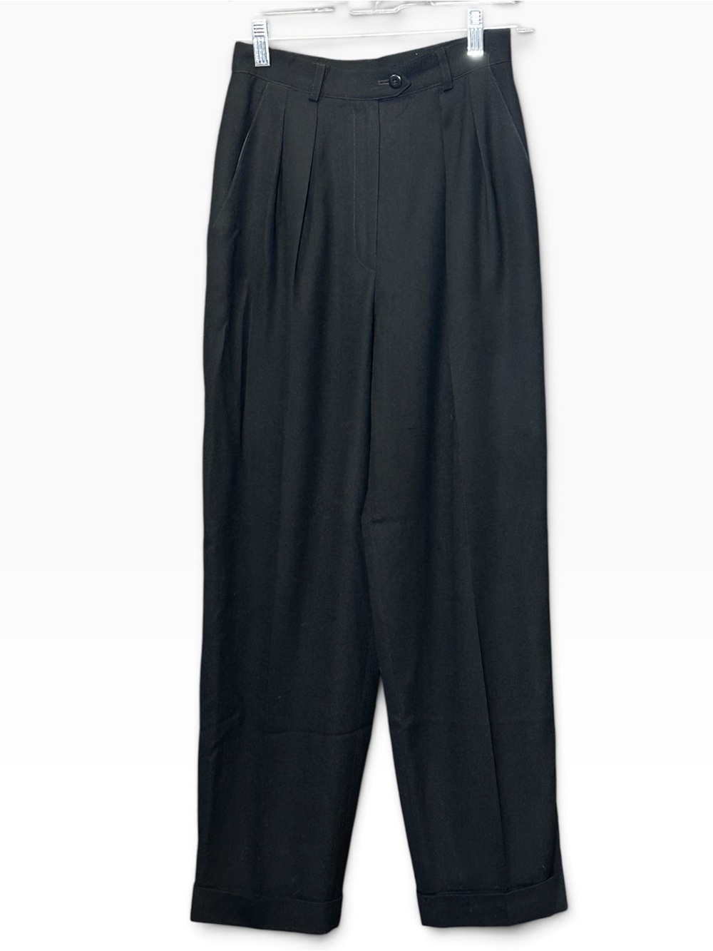 Lauren Ralph Lauren 4P Black Wool Pleated Trousers High Rise Cuffed Vintage USA